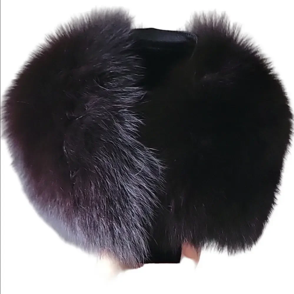 Black Fox Genuine Fur Detachable Jacket Coat Button Collar 23